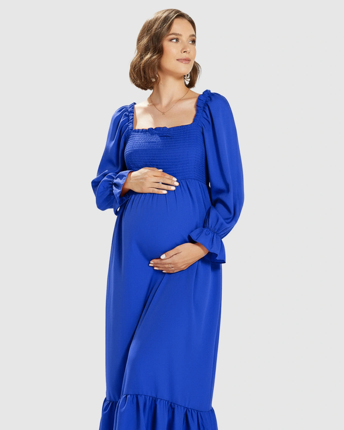 Bishop Sleeves Retro Elegant Maternity Maxi Dress