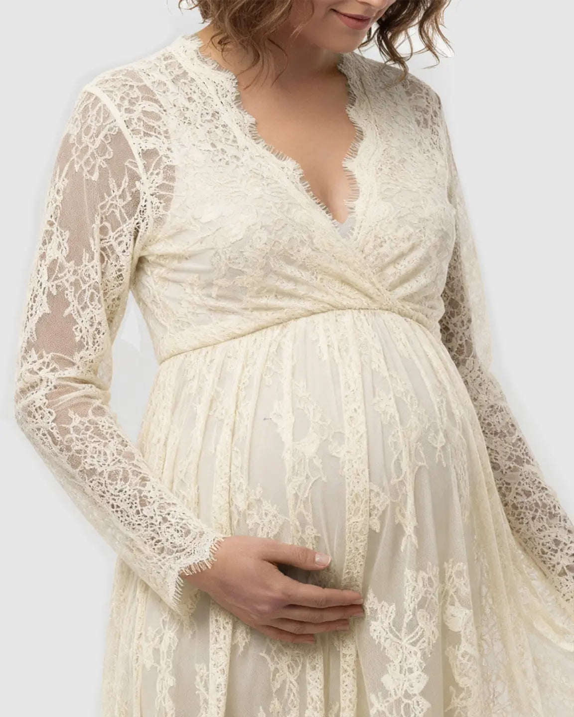 Sheer Floral Lace Empire Waist Maternity Maxi Dress