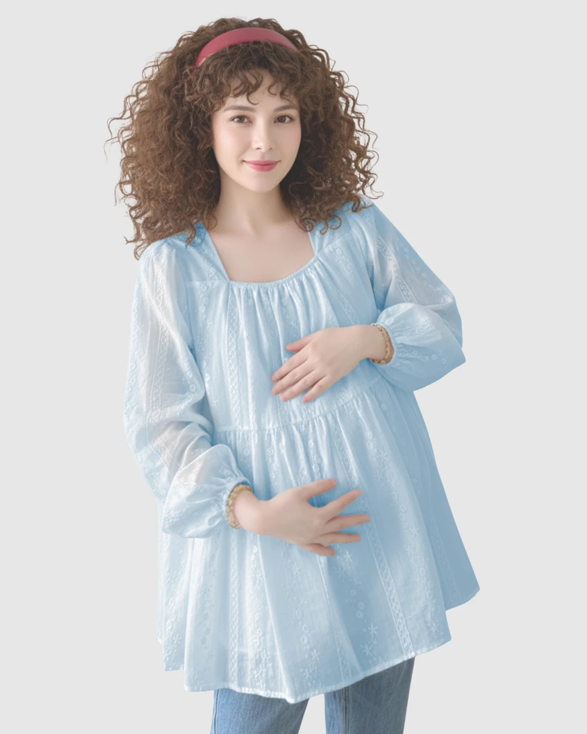 Embroidered Texture Korean-Style Maternity Tunic Top