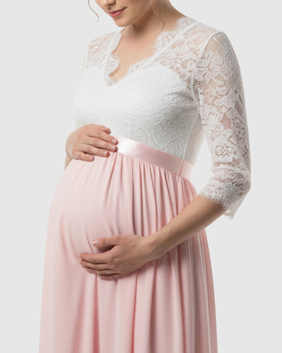 V-Back Bow Two-Tone Formal Maternity Gown