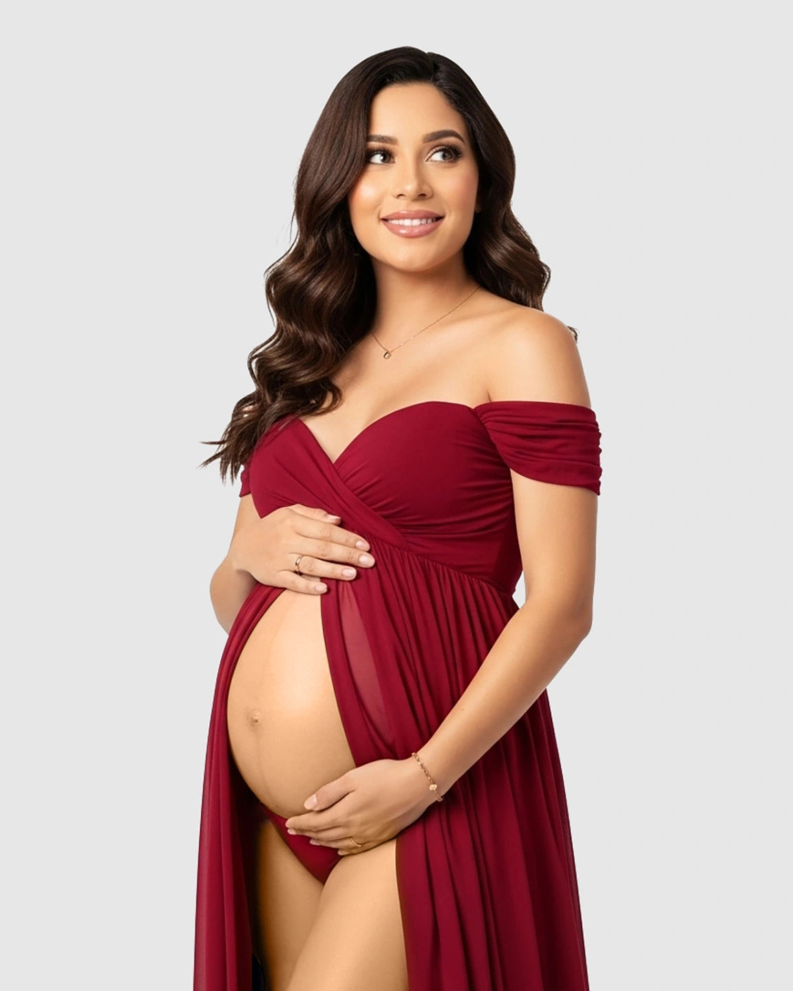 Off Shoulder Laced Flowing Maternity Maxi Dress