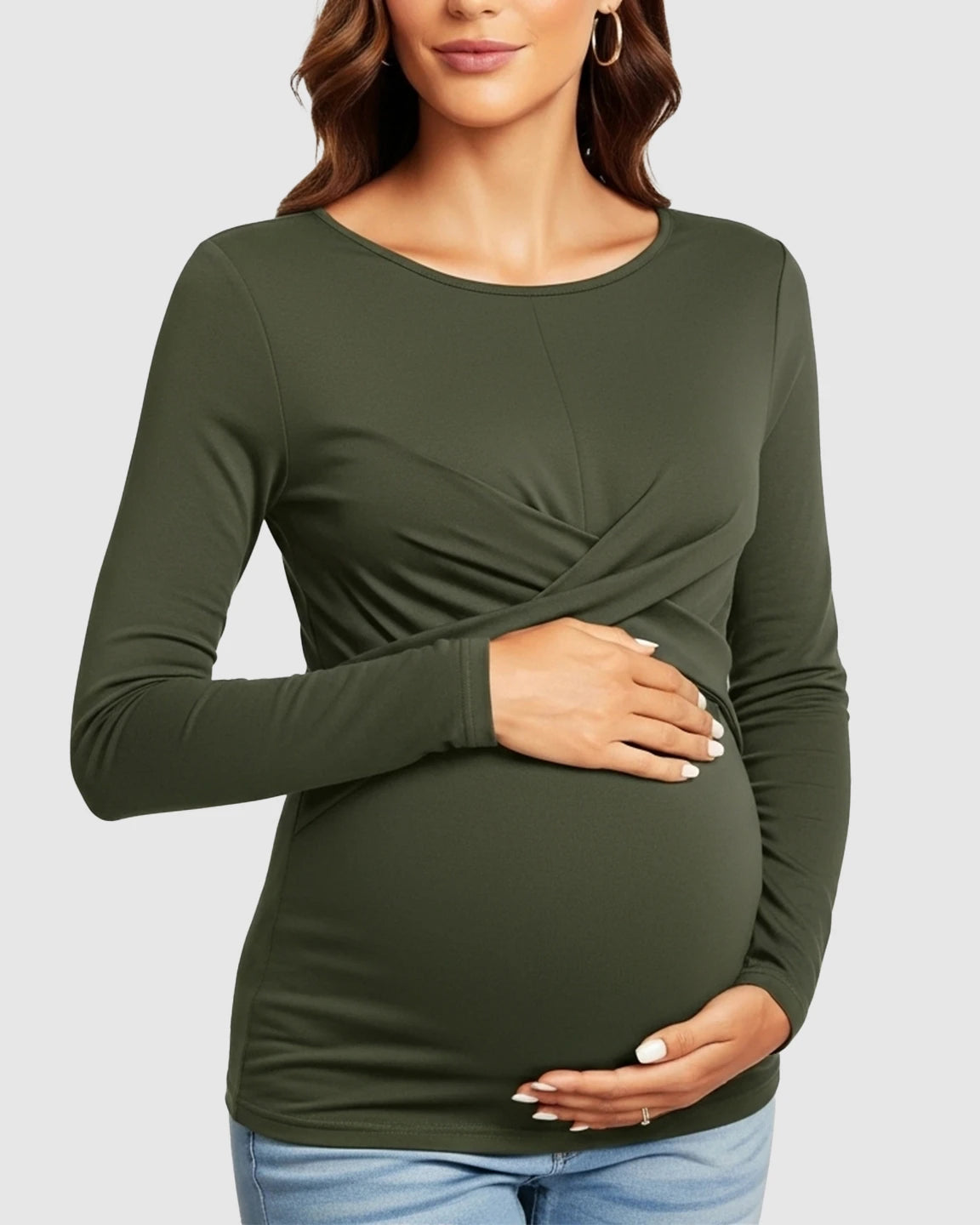 Cross-Pleat Fitted Long Sleeve Maternity Top