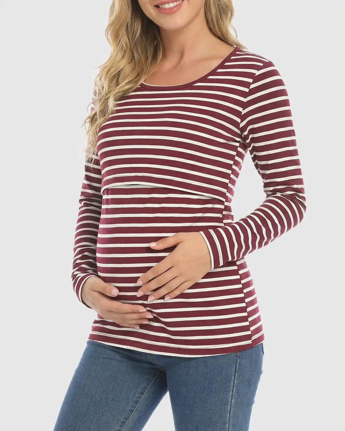 Long-Sleeve Striped Maternity & Nursing Top
