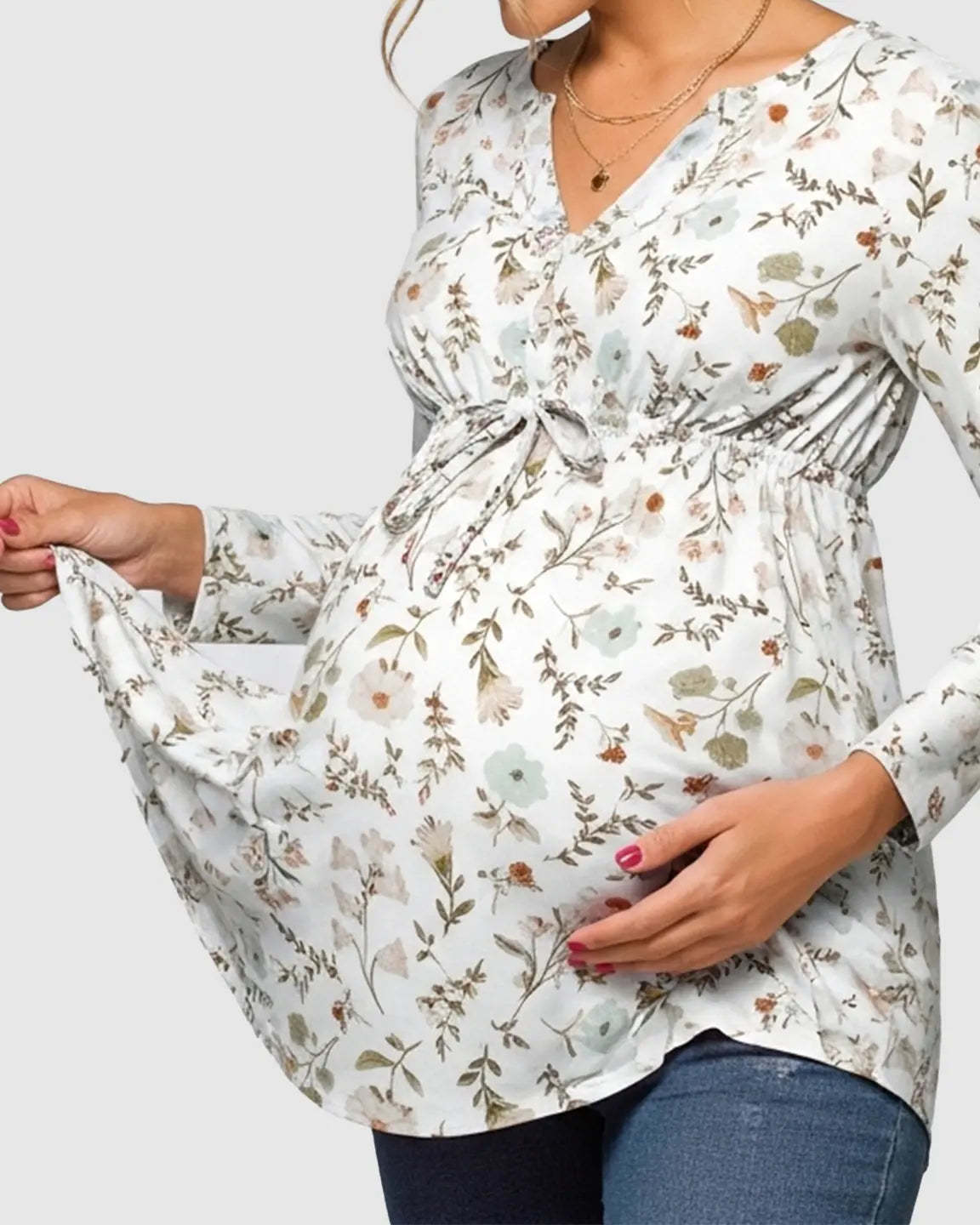 Floral V-Neck Long Sleeve Maternity Blouse