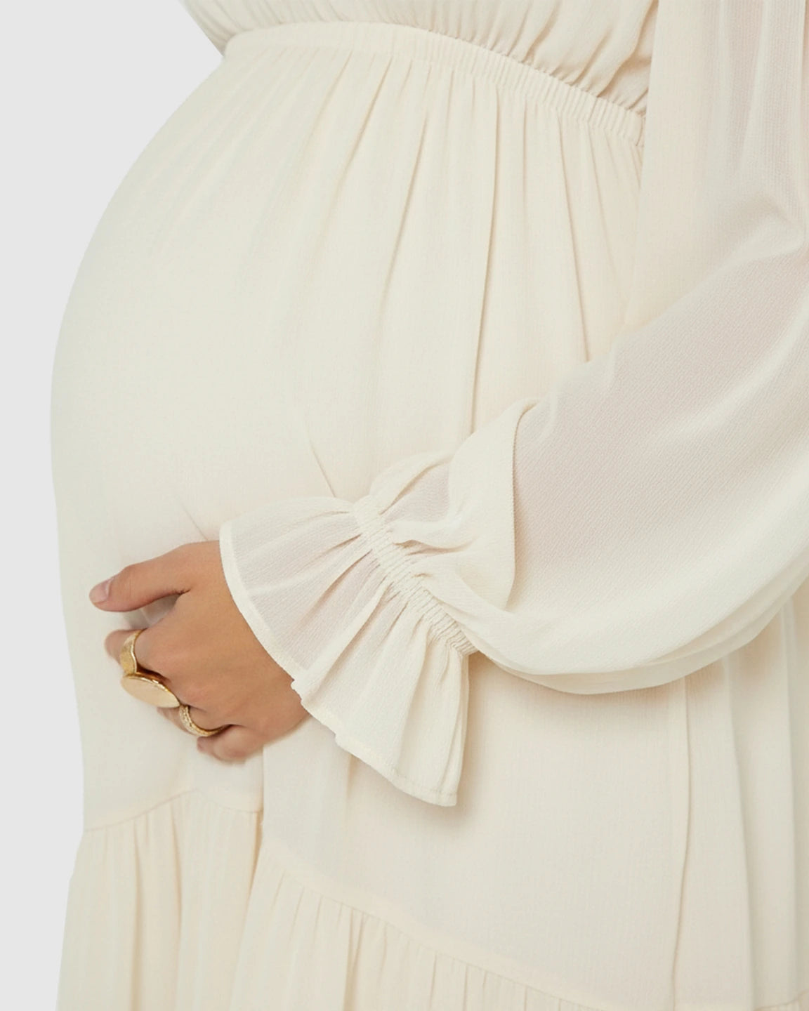 Bardot-Neck Tiered Skirt Maternity Gown