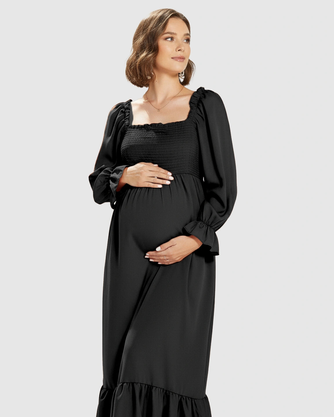 Bishop Sleeves Retro Elegant Maternity Maxi Dress