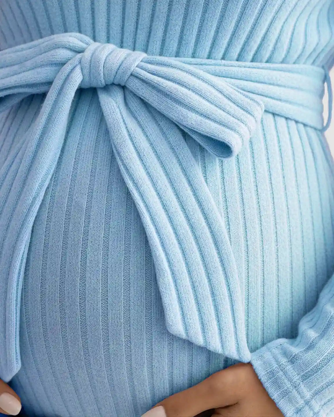 Soft Ribbed Knit Belted Long Sleeve Maternity Top