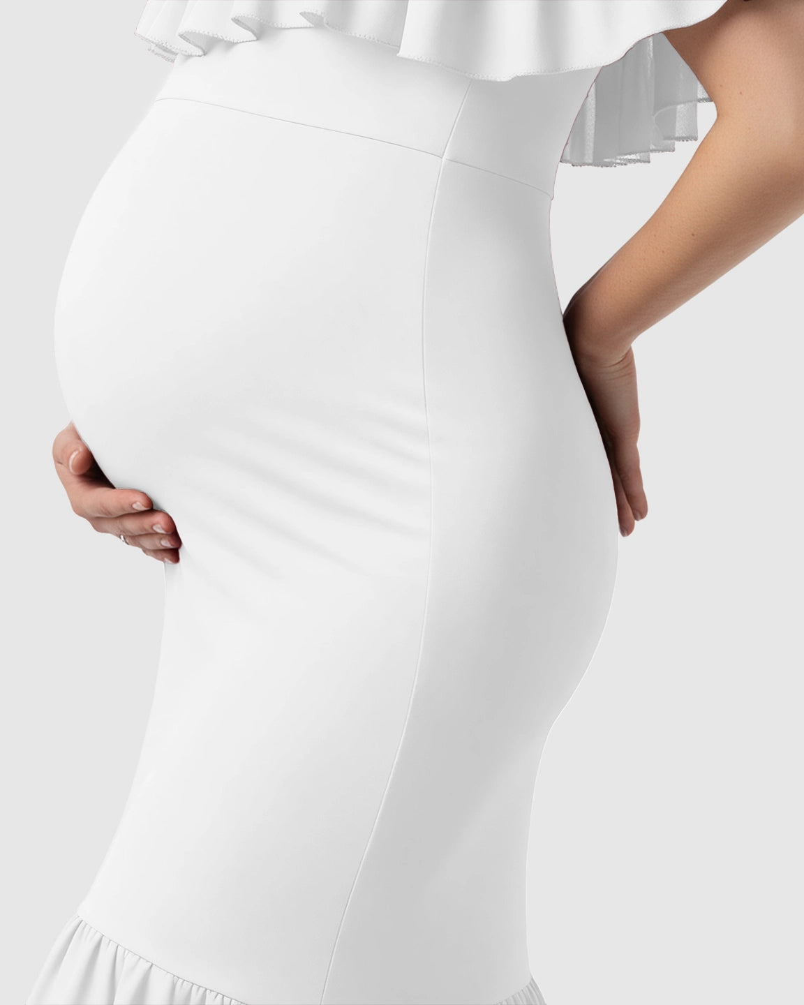 Ruffled Off-Shoulder Mermaid Train Maternity Photoshoot Dress