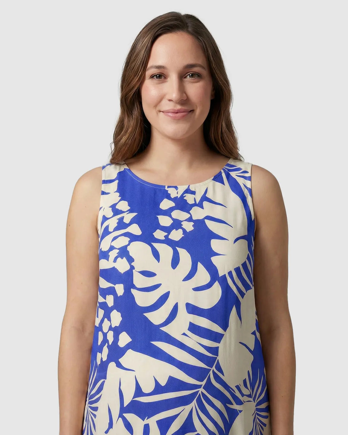 Tropical-Print Sleeveless Maternity Dress