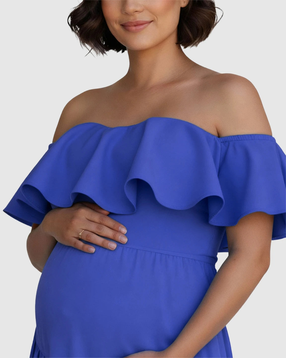 Ruffled Off-Shoulder Mermaid Hem Maternity Photography Gown