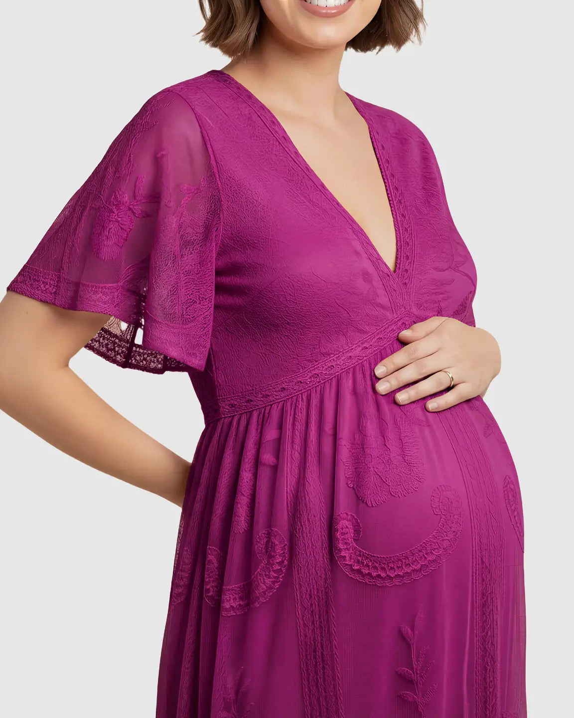 Lace Overlay Boho Maternity Maxi Dress