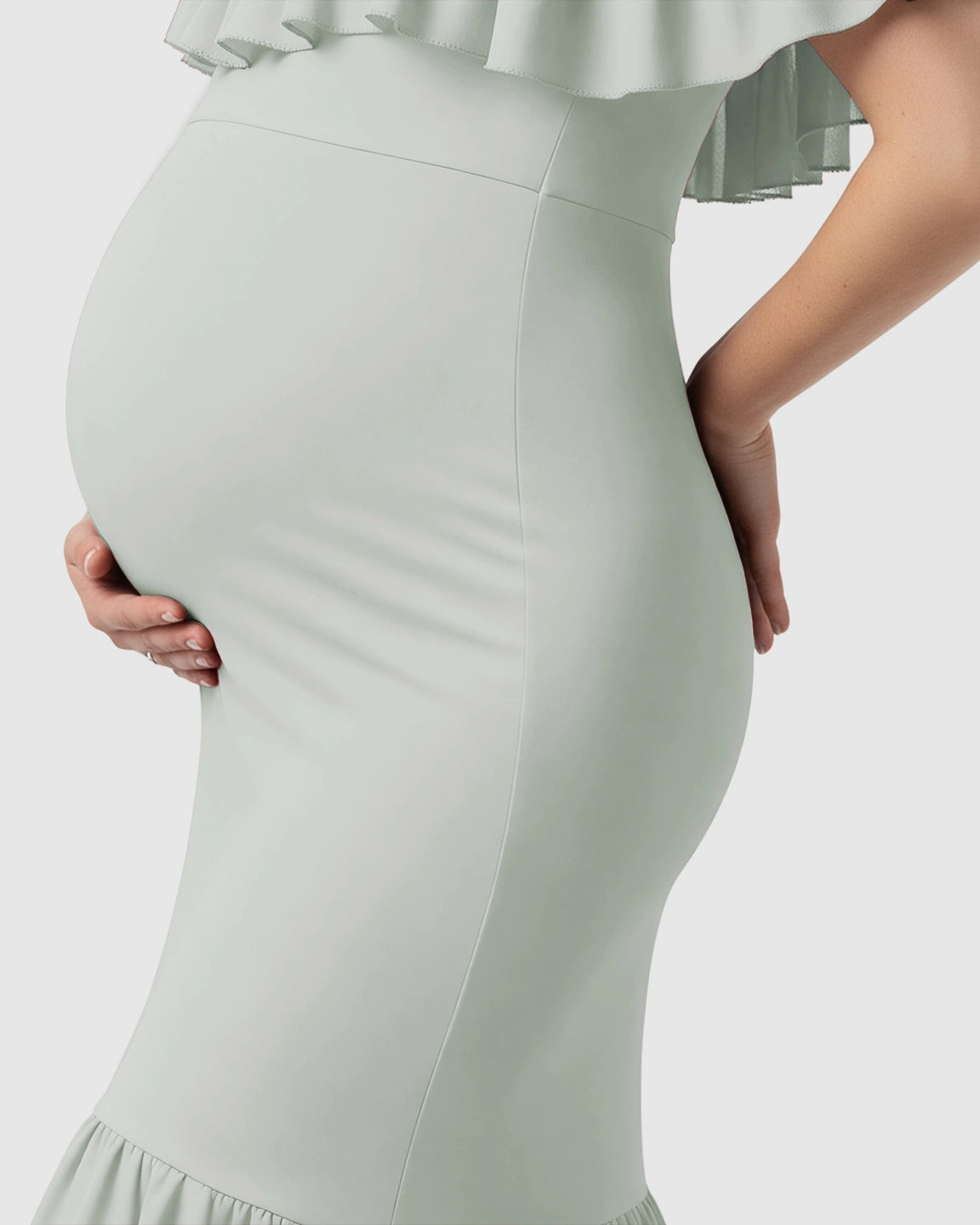 Ruffled Off-Shoulder Mermaid Train Maternity Photoshoot Dress