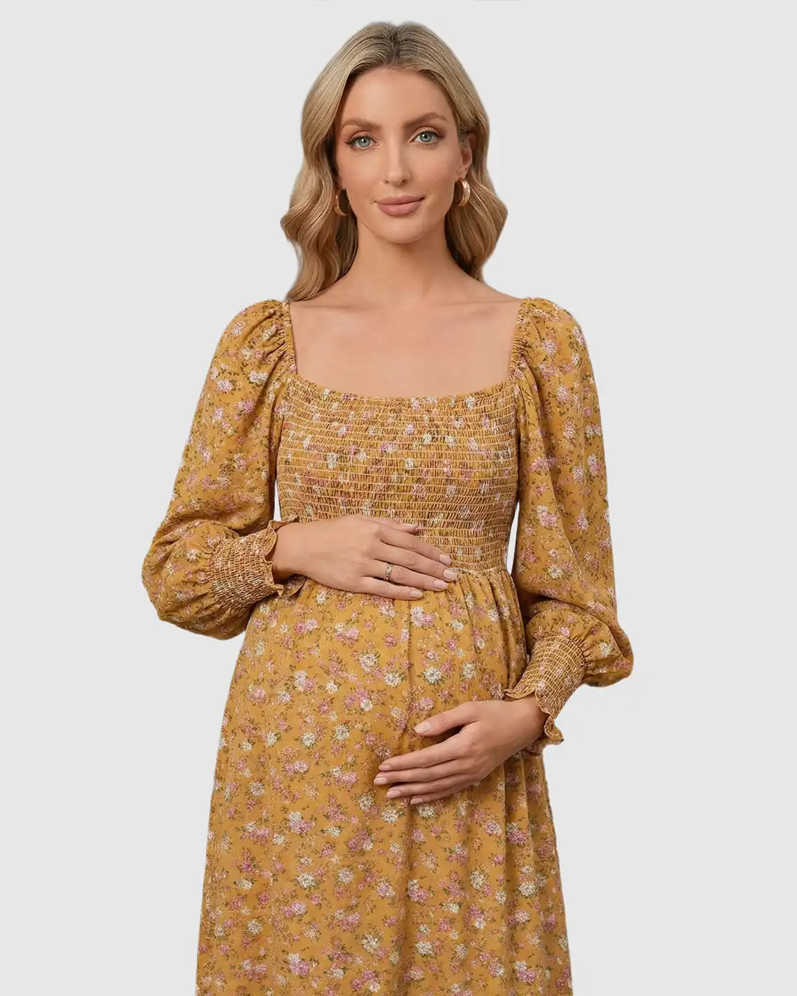 Shirred Bodice Floral Maternity Midi Dress