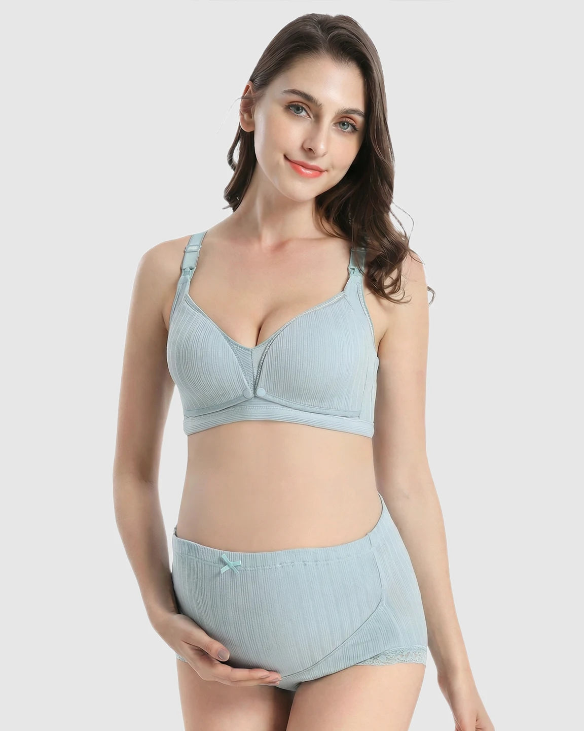 Wire-Free Breathable High-Waist Maternity Nursing Bra & Panty Set