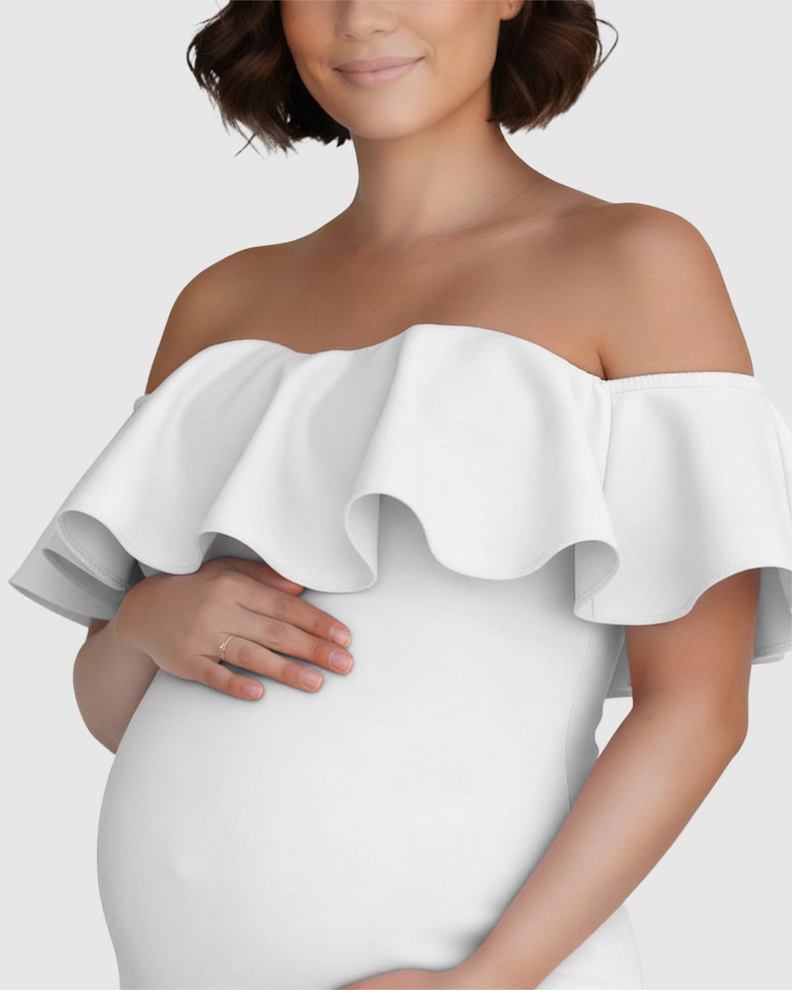 Ruffled Off-Shoulder Mermaid Hem Maternity Photography Gown