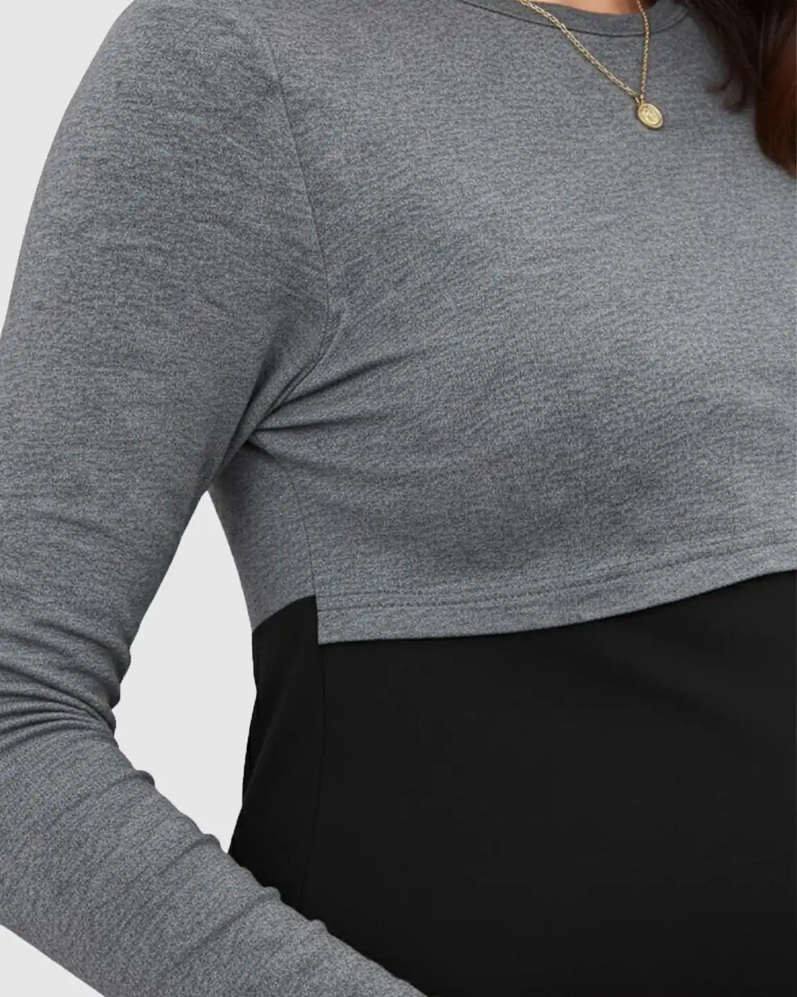 Double-Layer Nursing Access Color-Block Maternity Top