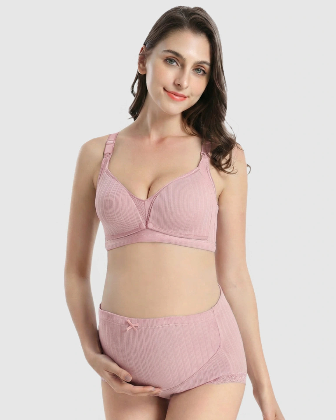 Wire-Free Breathable High-Waist Maternity Nursing Bra & Panty Set
