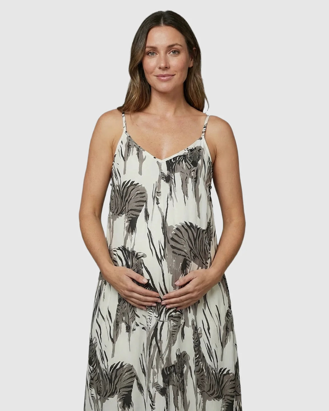 Open-Back Pocketed Babydoll Maternity Maxi Dress