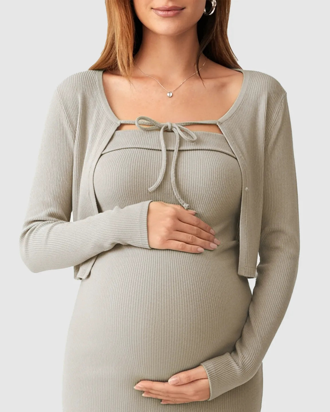 Knitted Two-Piece Bodycon Maternity Midi Dress Set