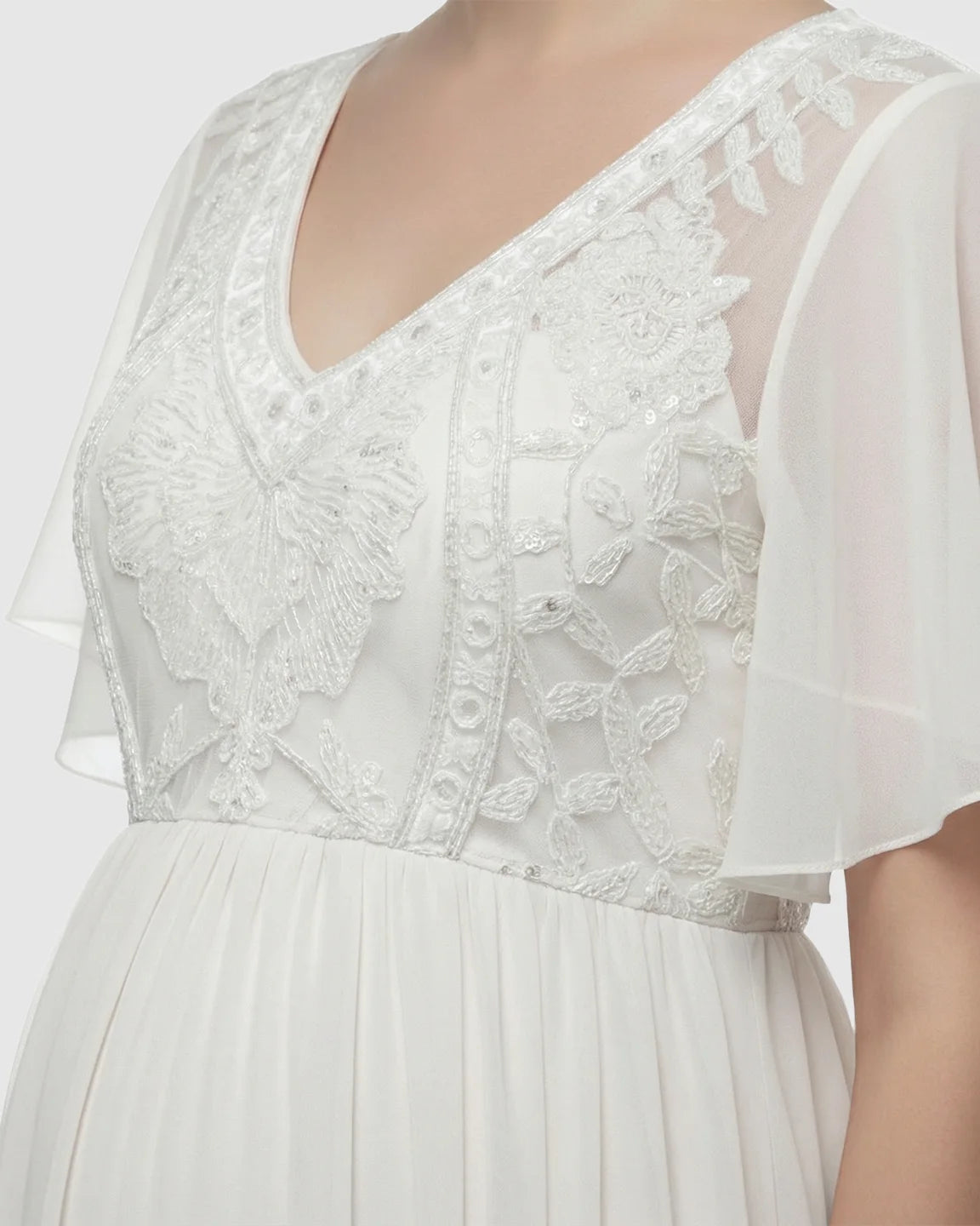 Embroidered Bodice Long Train Maternity Photoshoot Gown