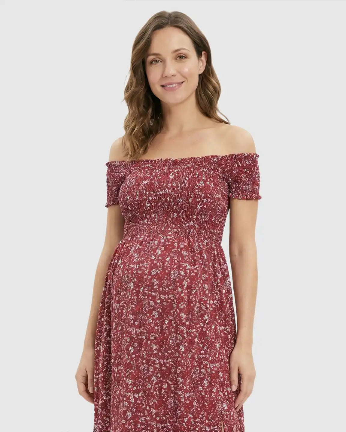 Off-Shoulder Floral Pattern Maternity Maxi Dress