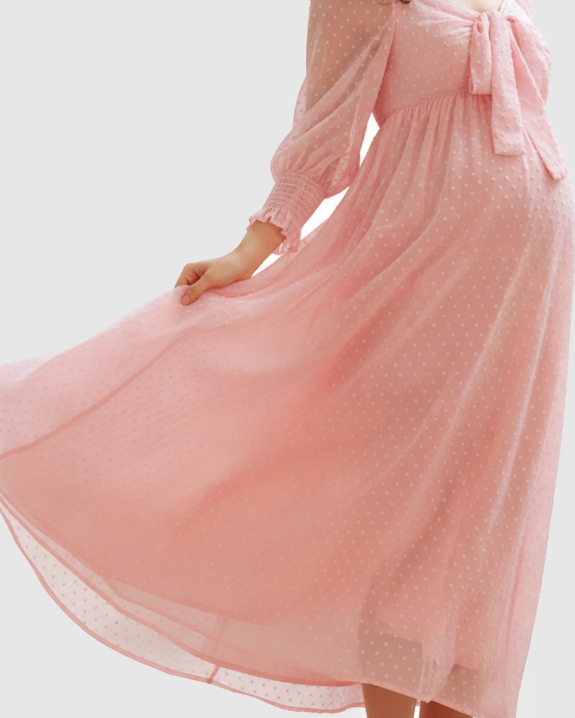 Long-sleeve Polka-dot Maternity Maxi Dress