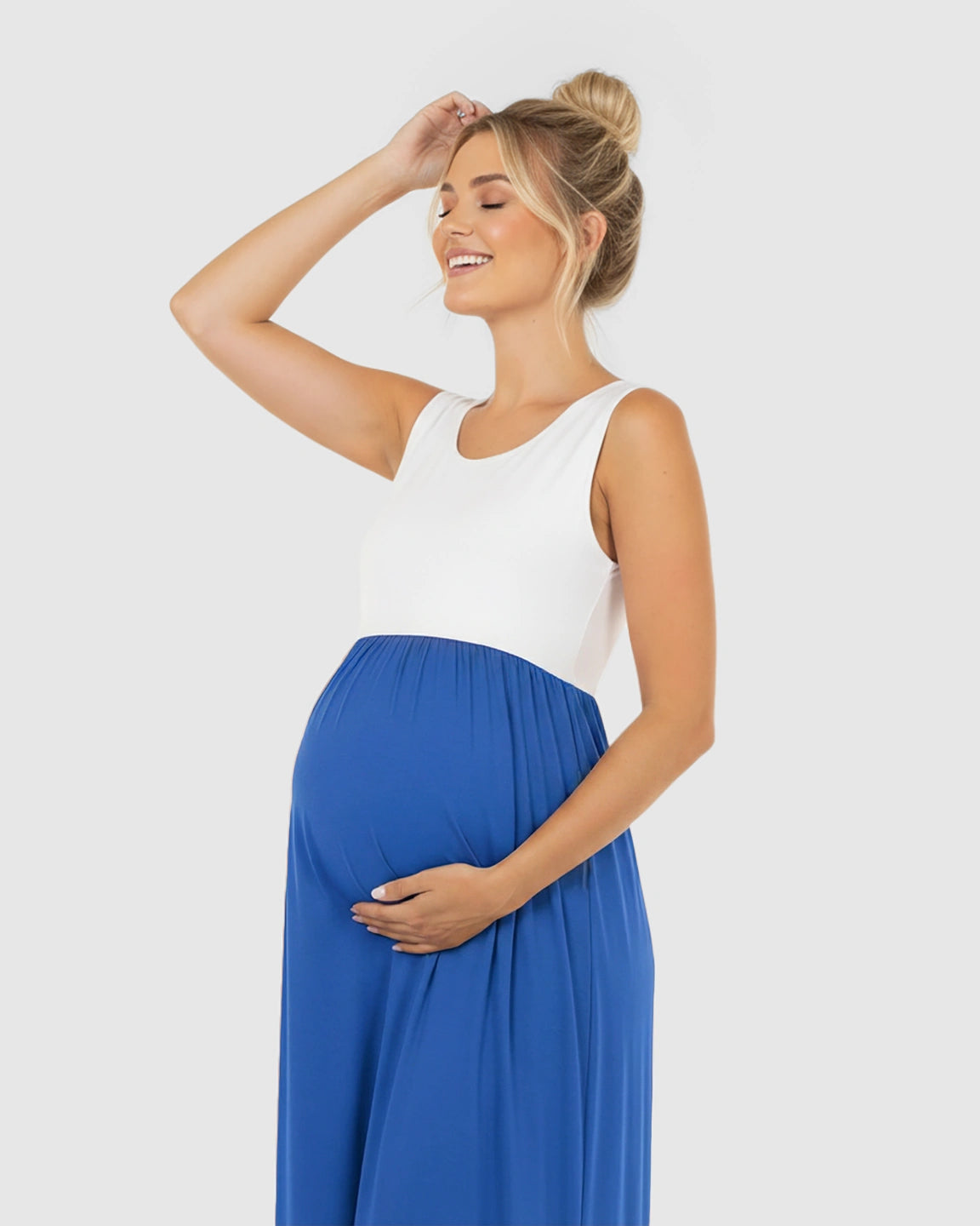 Colorblock High-Waisted Maternity Maxi Dress