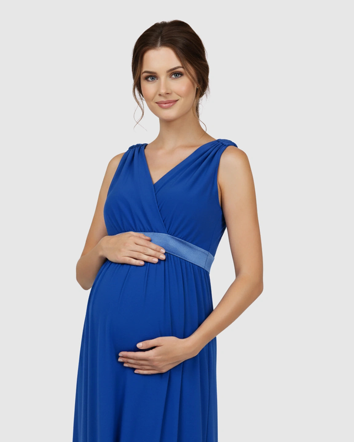 Fitted-Waist V-Neck Maternity Dress