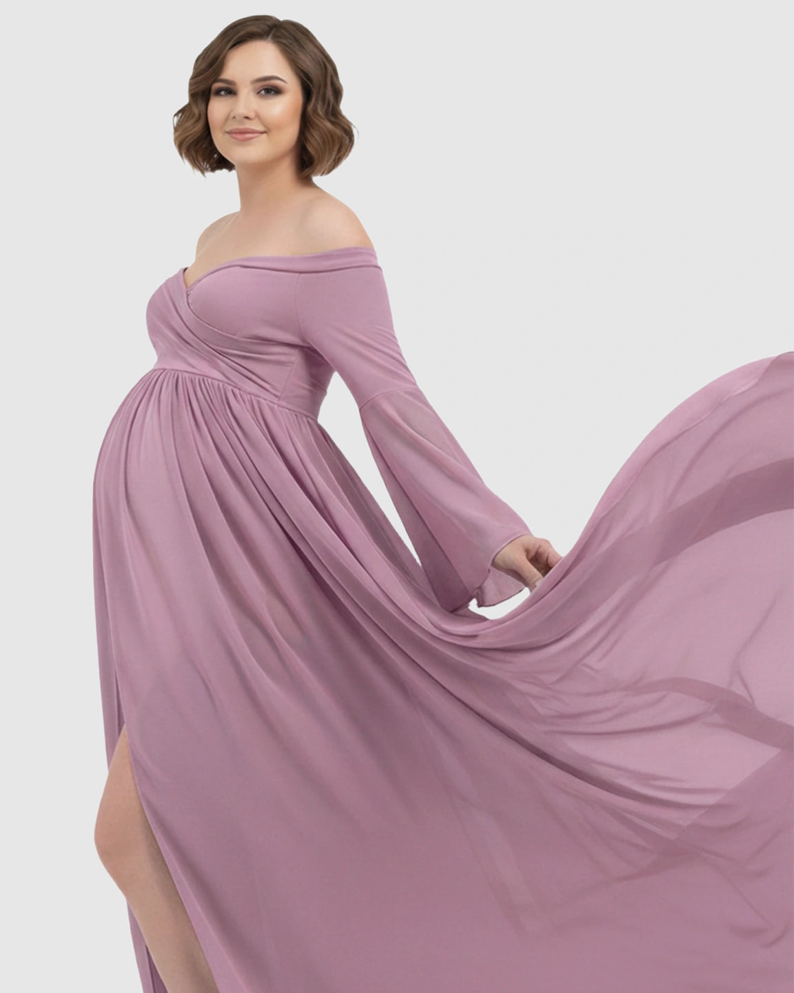 Bell Sleeves Super Long Train Maternity Photoshoot Gown