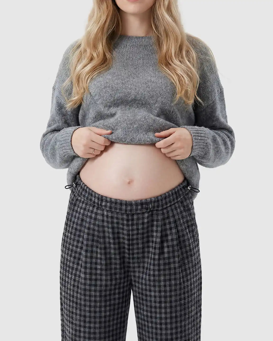 Adjustable Waistband Plaid Pattern Maternity Pants