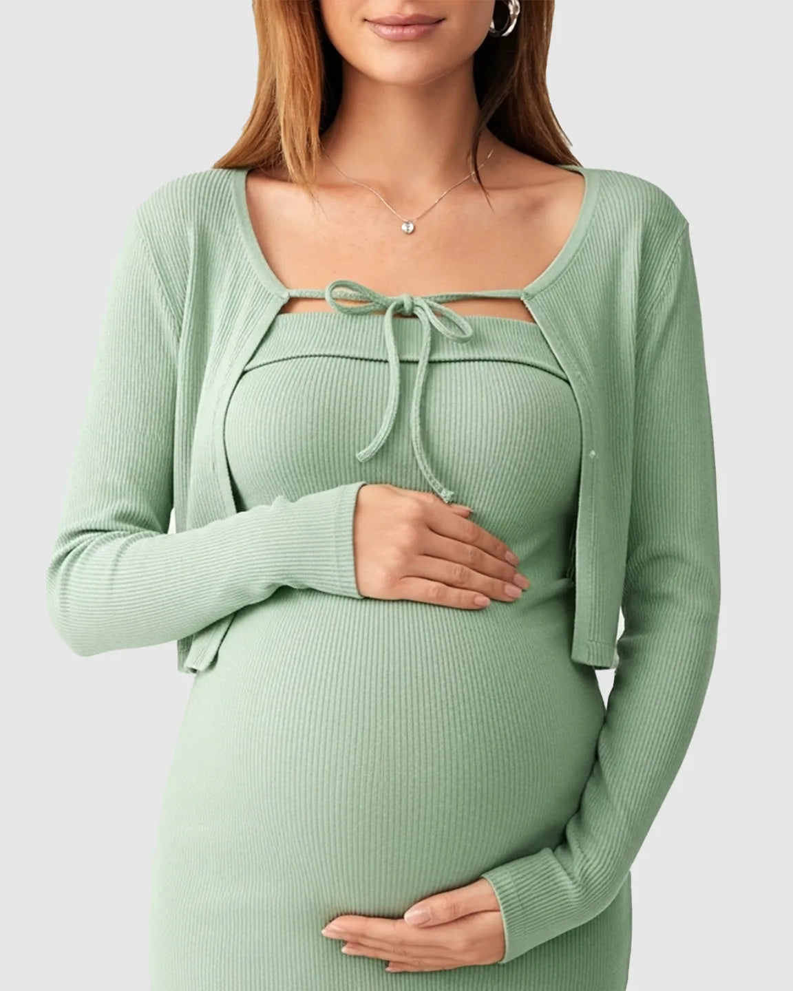 Knitted Two-Piece Bodycon Maternity Midi Dress Set