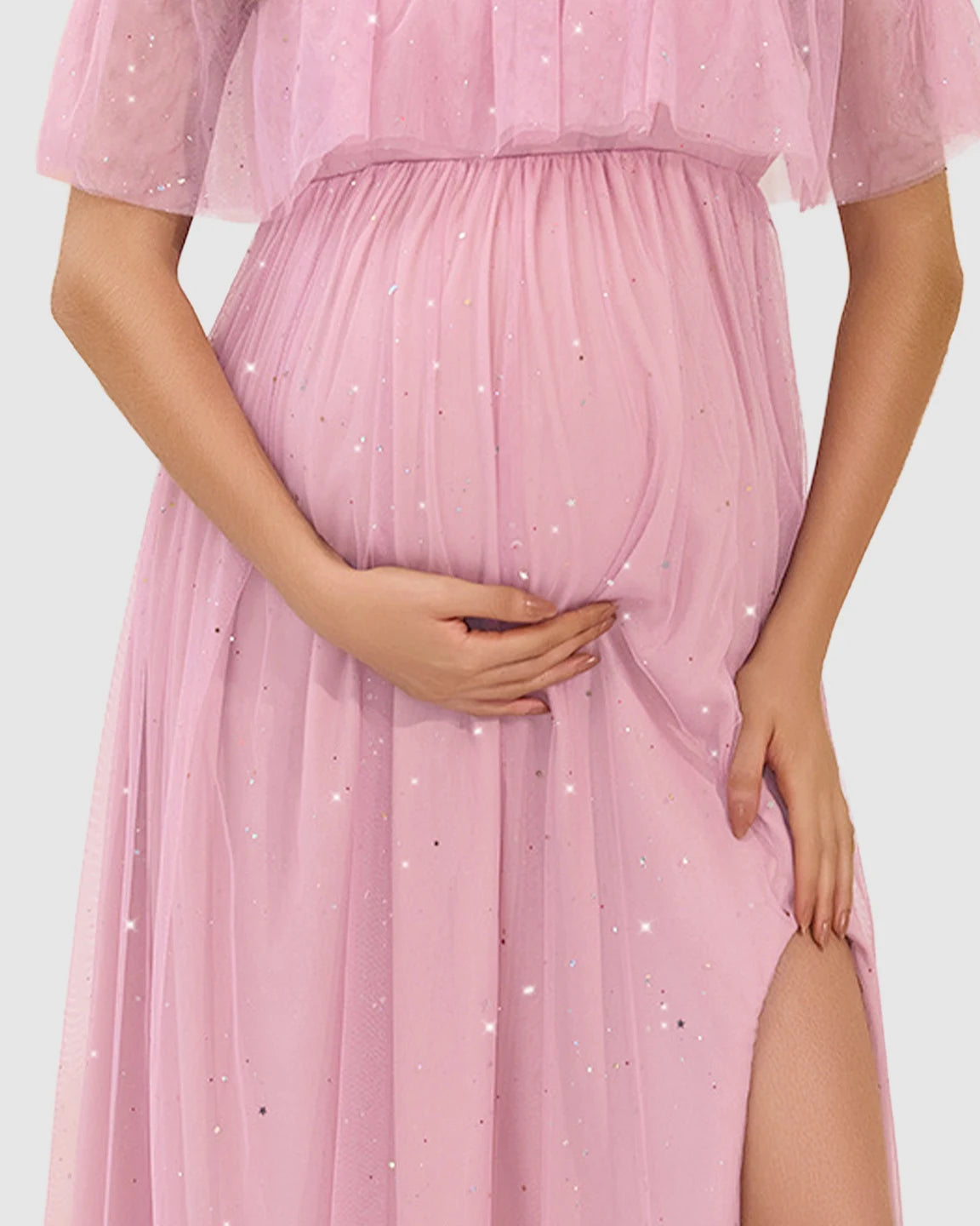 Off-Shoulder Mesh Slit Maternity Gown