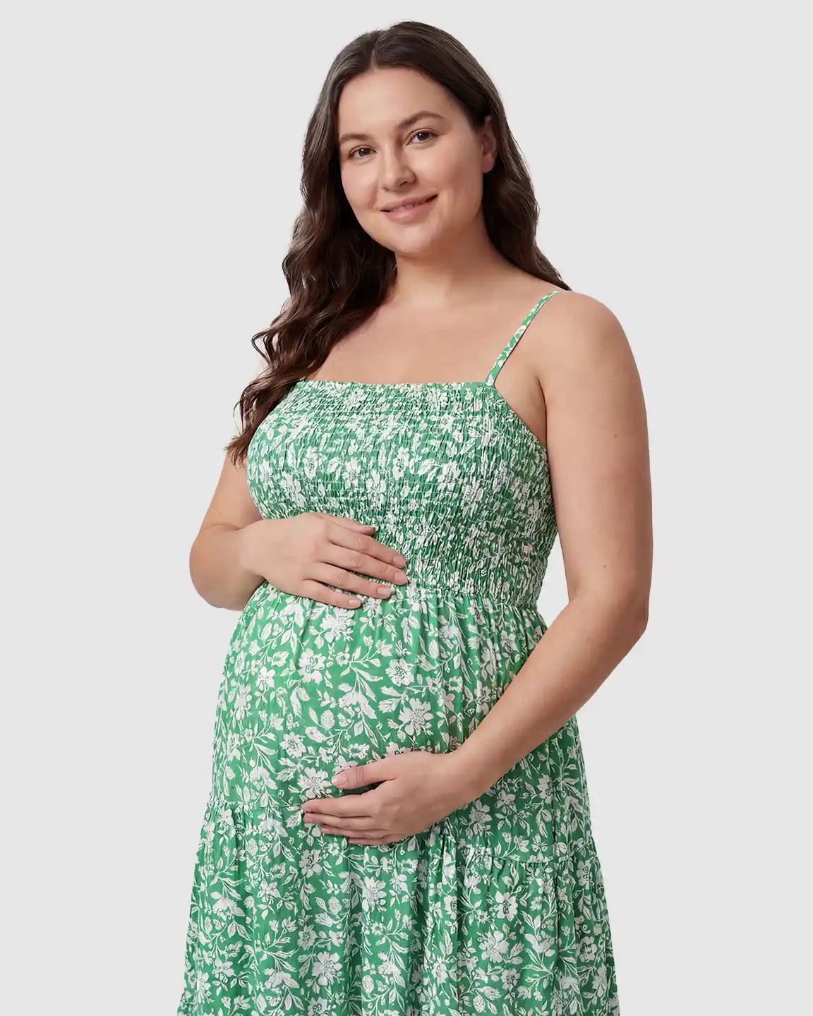 Smocked Floral A-Line Maternity Midi Dress