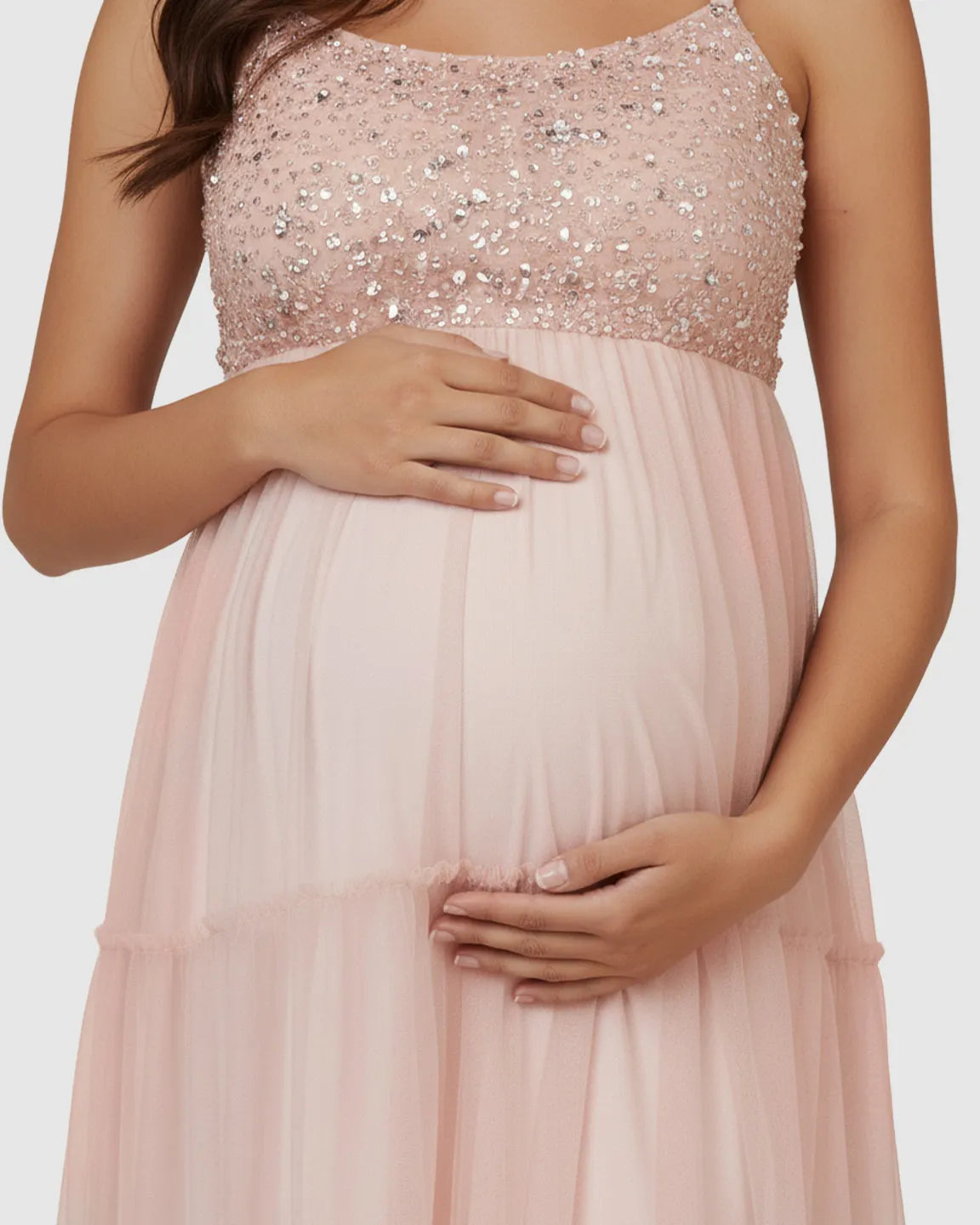 Sequin Halter Mesh Maternity Gown