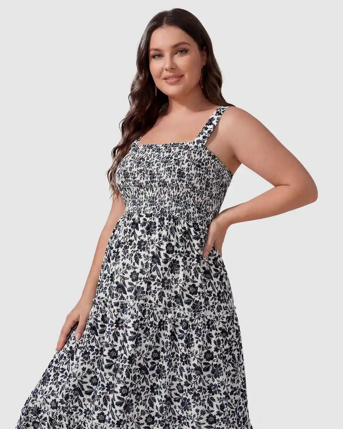 Smocked Floral A-Line Maternity Midi Dress