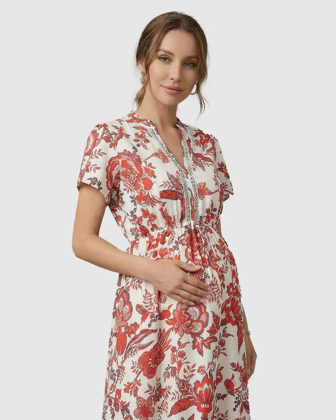 Retro Floral Print Boho Maternity Dress