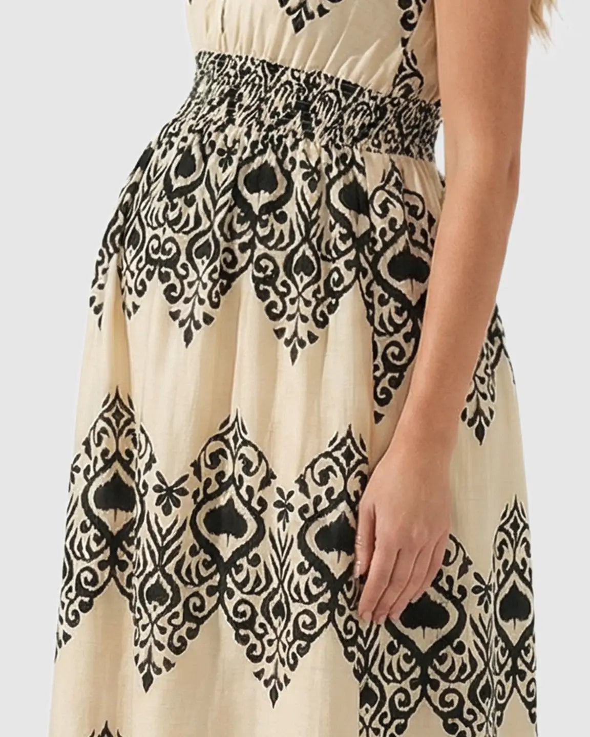 V-neck Ethnic Print Maternity Maxi Dress