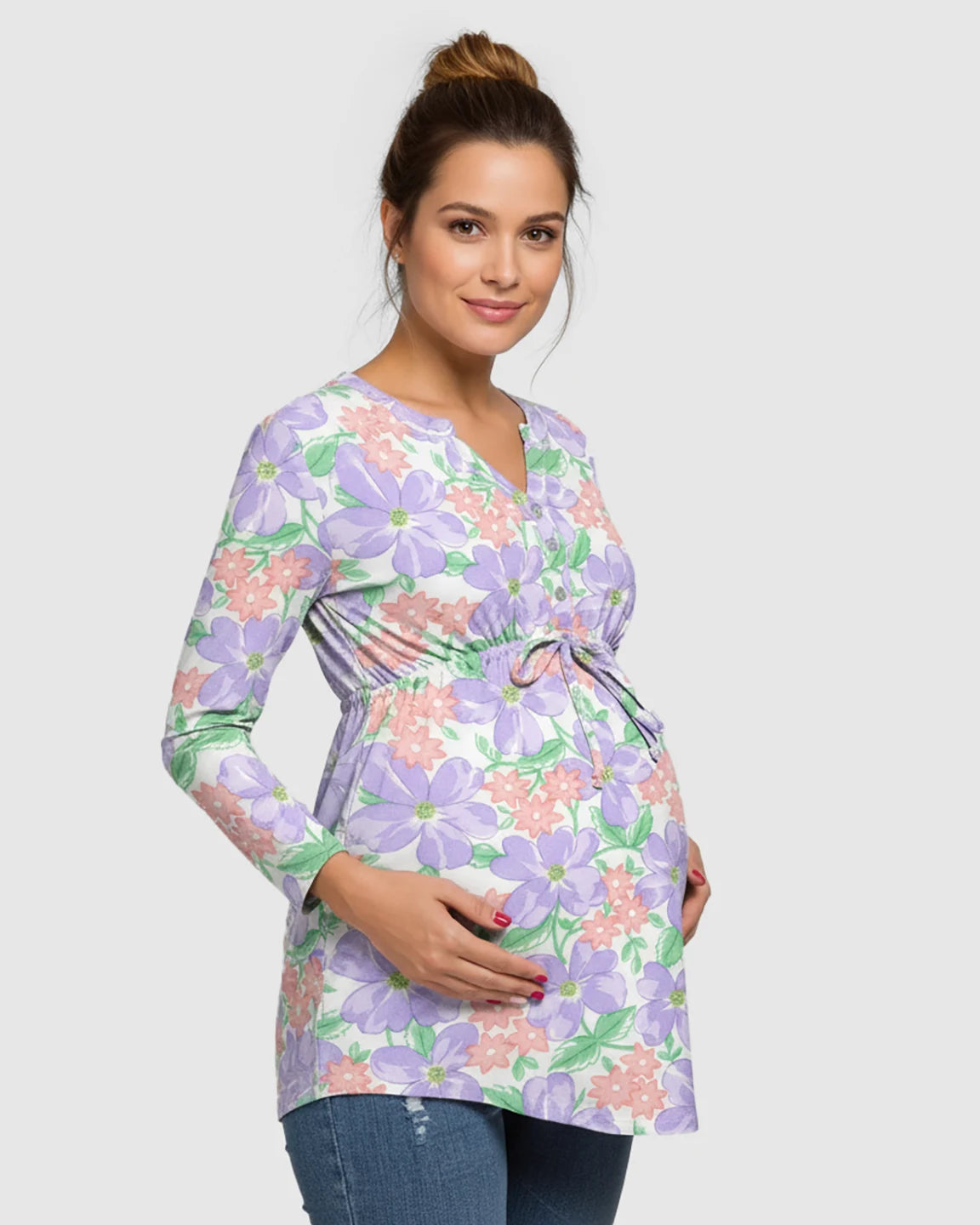 Bow Tie Detail Casual Floral Maternity Top