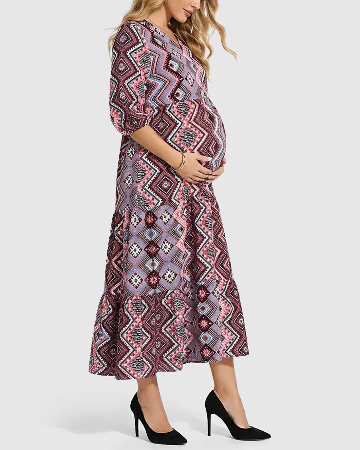 Bohemian Print A-line Maternity Maxi Dress