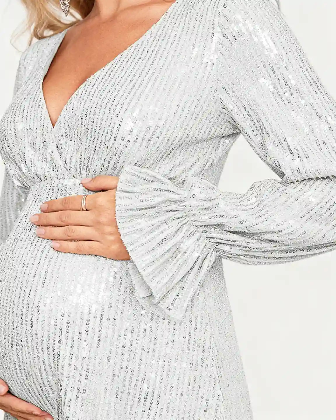 Fully Sequined Empire-Waist Maternity Midi Dress