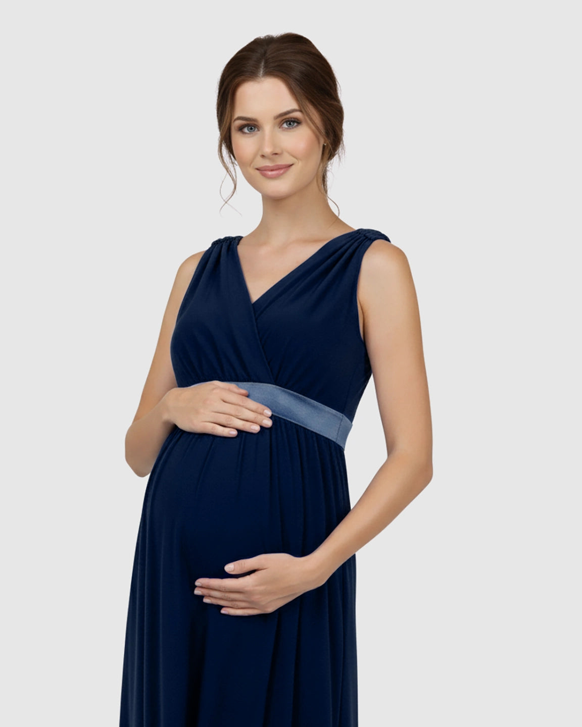 Fitted-Waist V-Neck Maternity Dress
