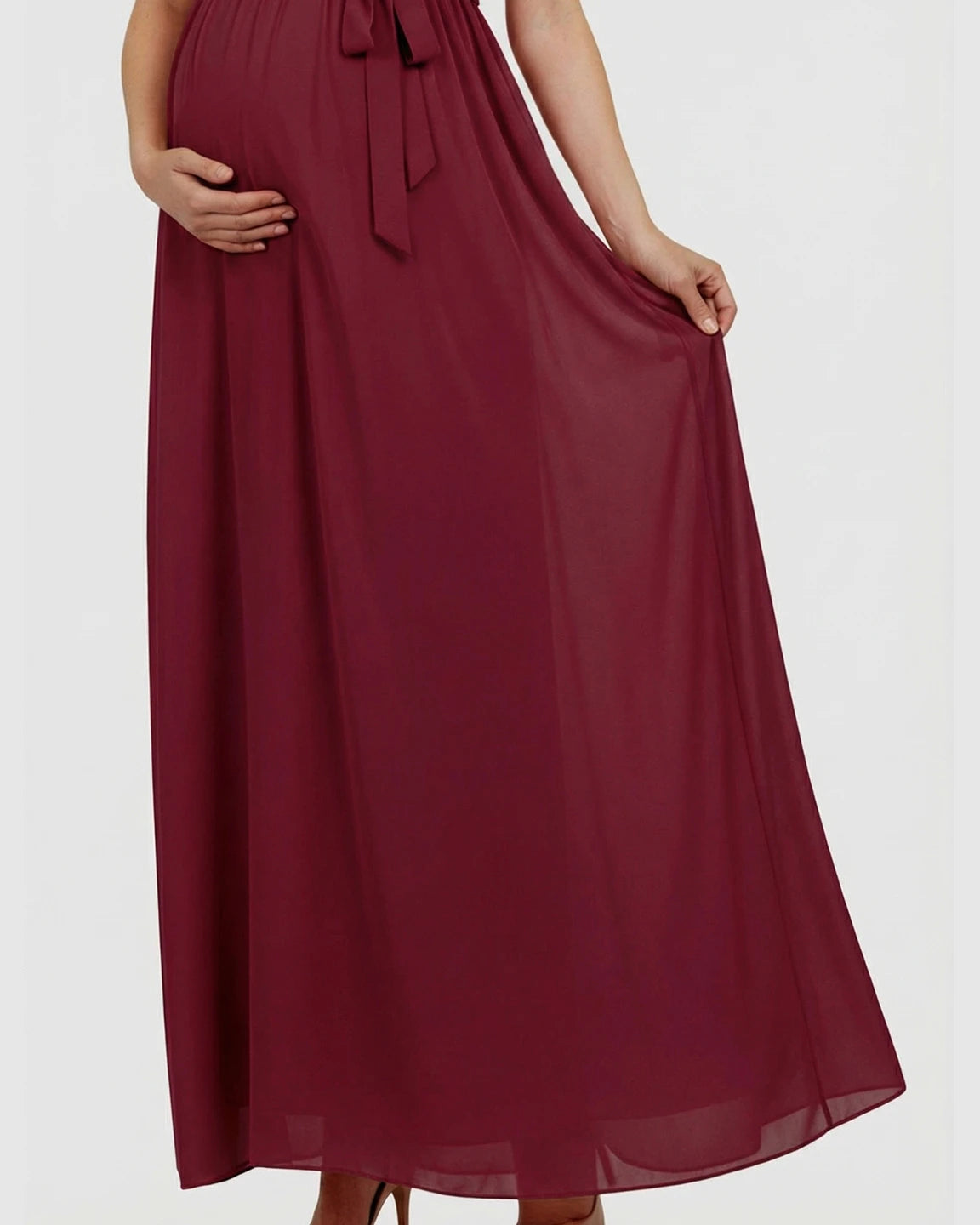 Gathered Bodice Elegant Maternity Maxi Dress