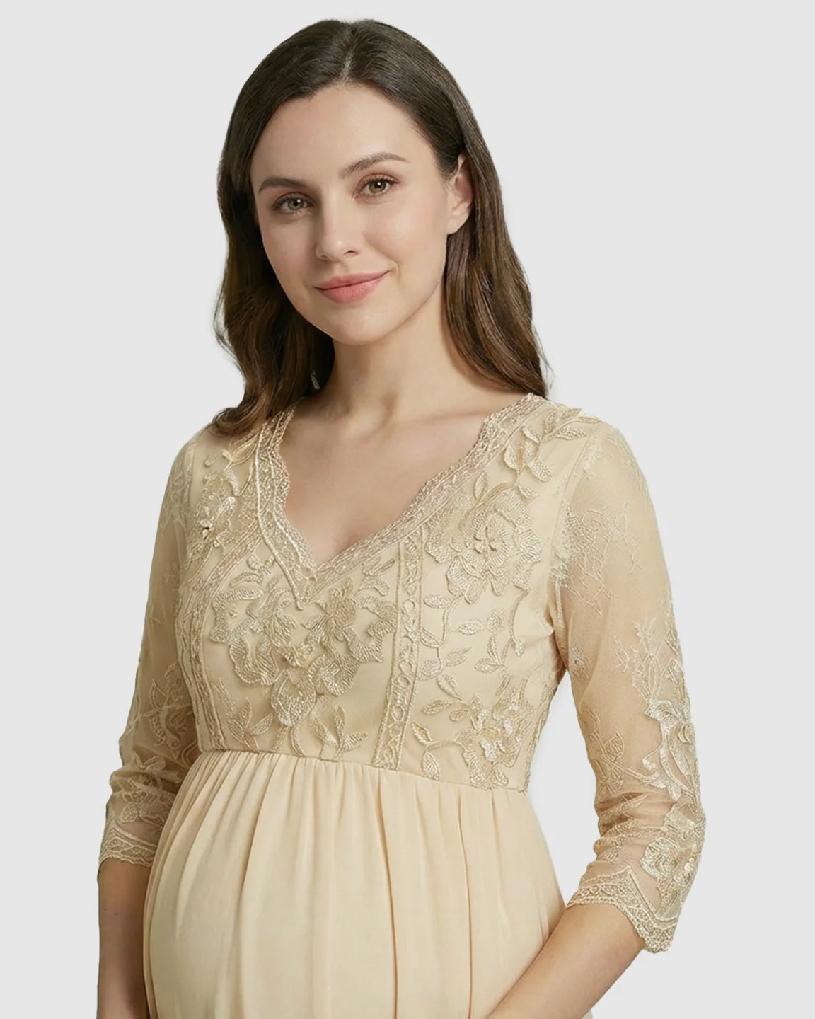 Sheer Lace Bodice Trailing Maternity Photoshoot Dress