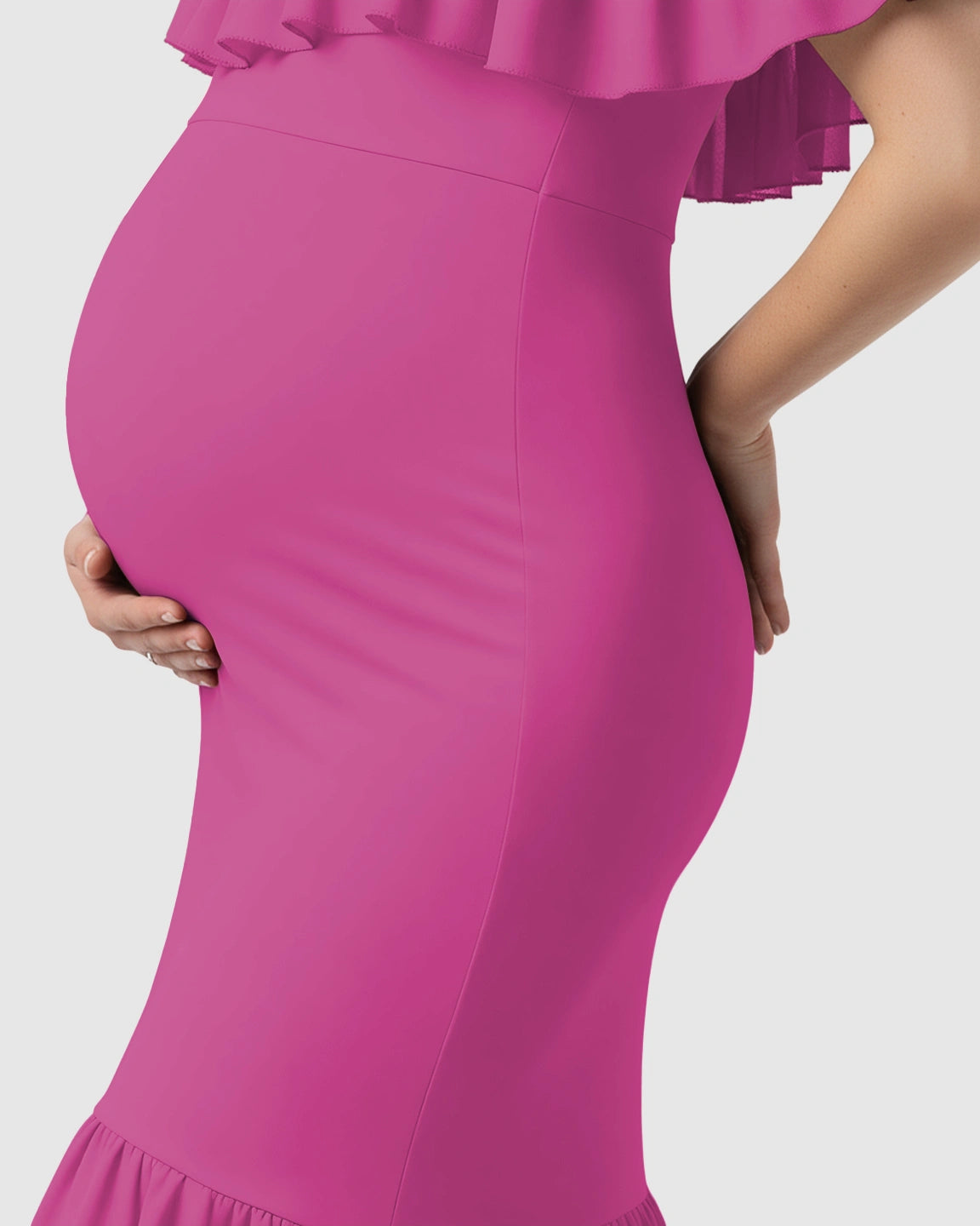 Ruffled Off-Shoulder Mermaid Train Maternity Photoshoot Dress