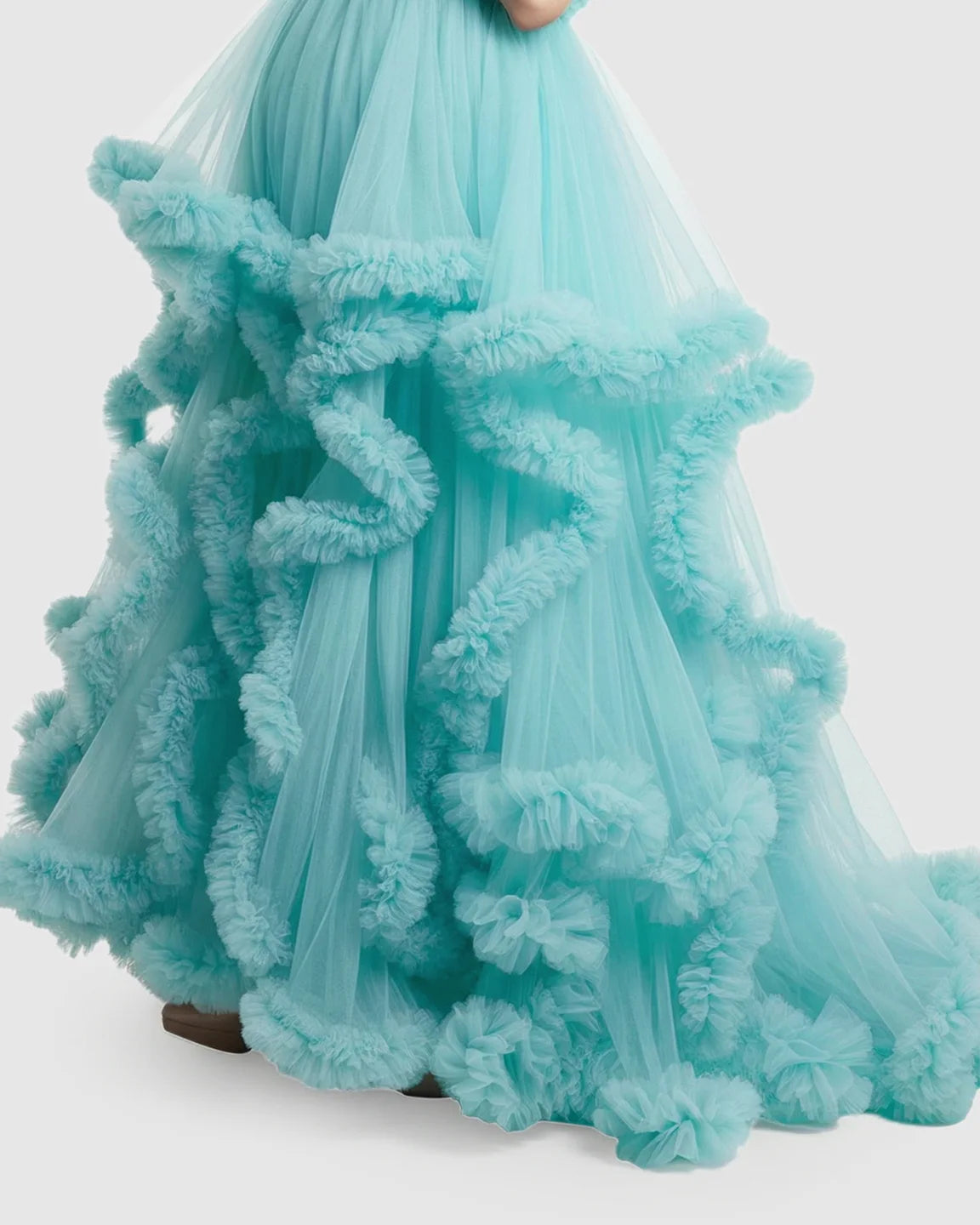 Ruffled Bodice Multi-Layer Mesh Pleats Maternity Gown