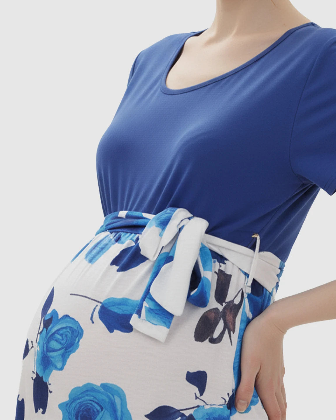 Belted Floral Loose Maternity Maxi Dress