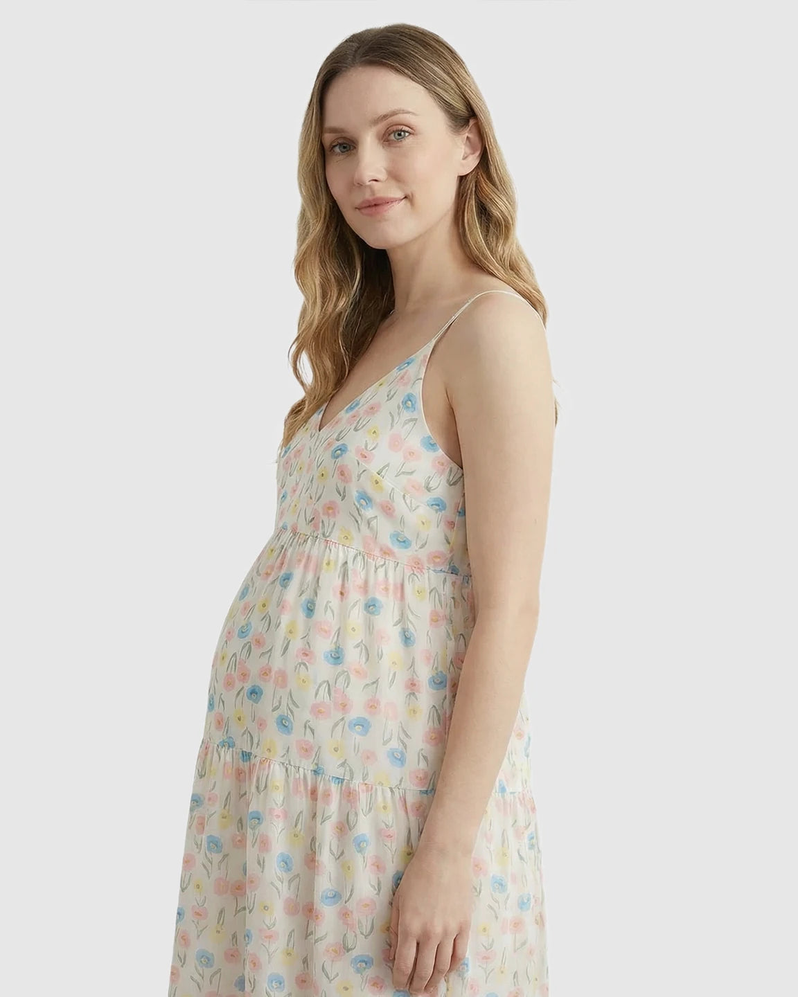 Floral Print Tiered Skirt Maternity Nightdress