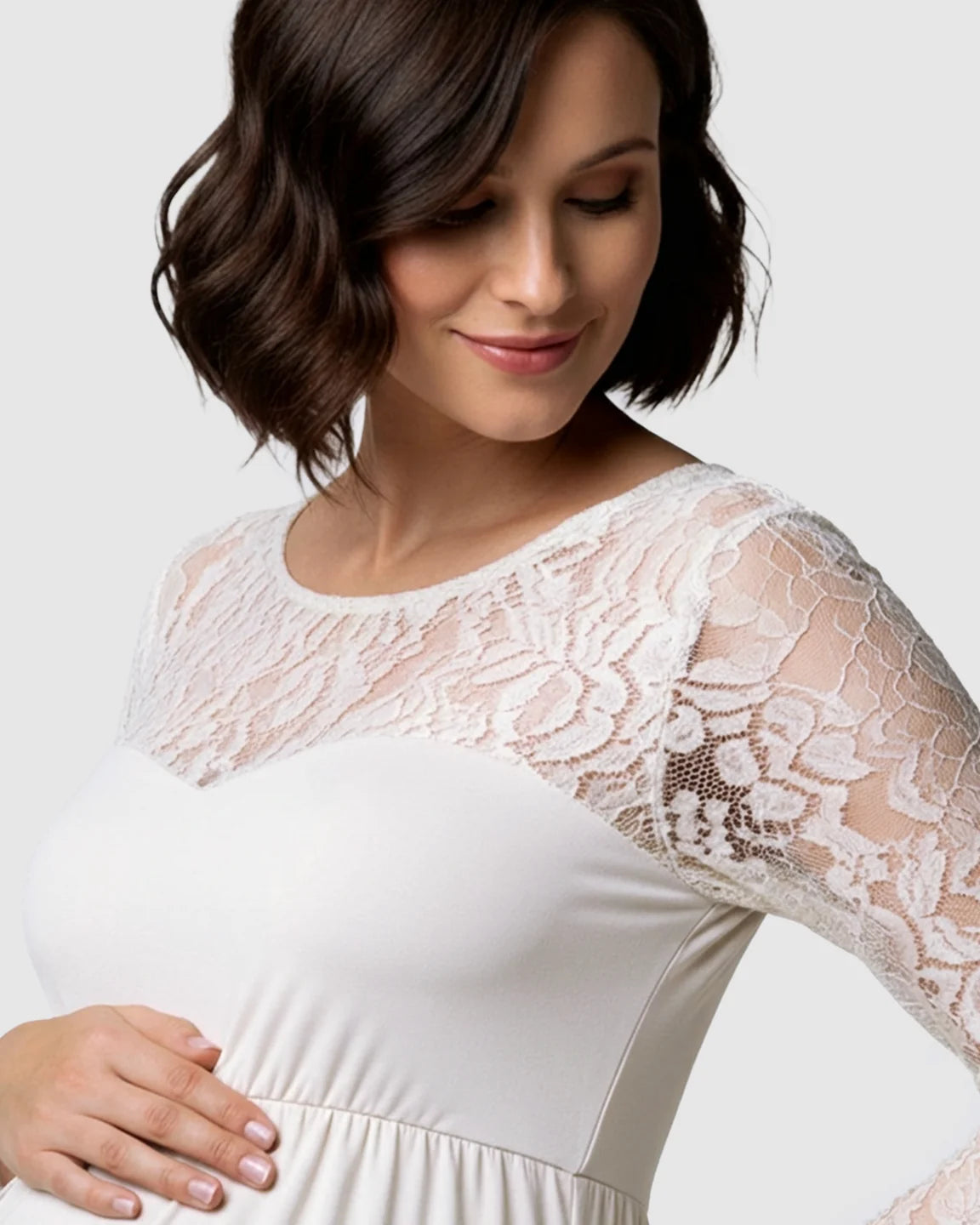 Elegant Lace Floor-Length Maternity Photoshoot Dress