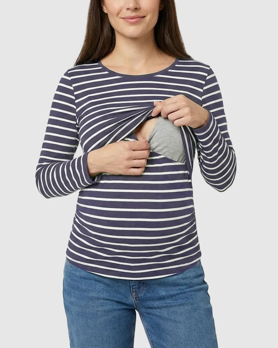 Long-Sleeve Striped Print Maternity & Nursing Top