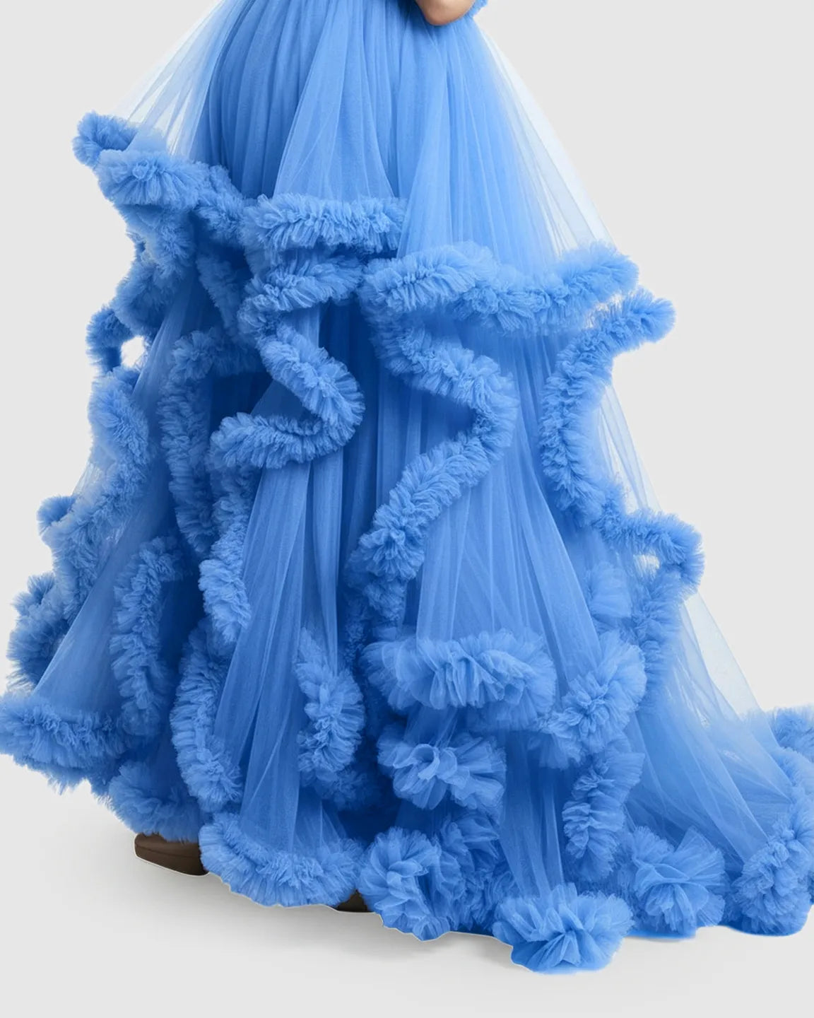 Ruffled Bodice Multi-Layer Mesh Pleats Maternity Gown